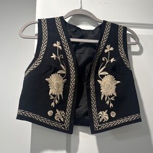 Black Vest with Embroidered Floral Design